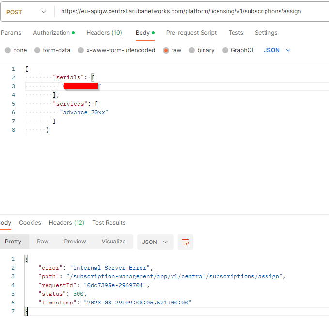 Assign subscription: Internal Server Error | Cloud Managed Networks