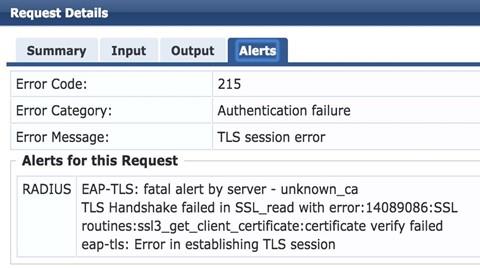Aruba ClearPass Error – Authentication failure due to server not trusting the CA    