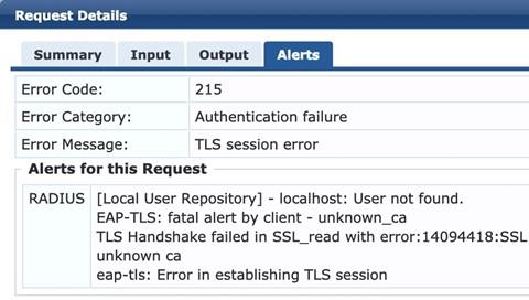 Aruba ClearPass Error – Authentication failure due to client not trusting the CA      