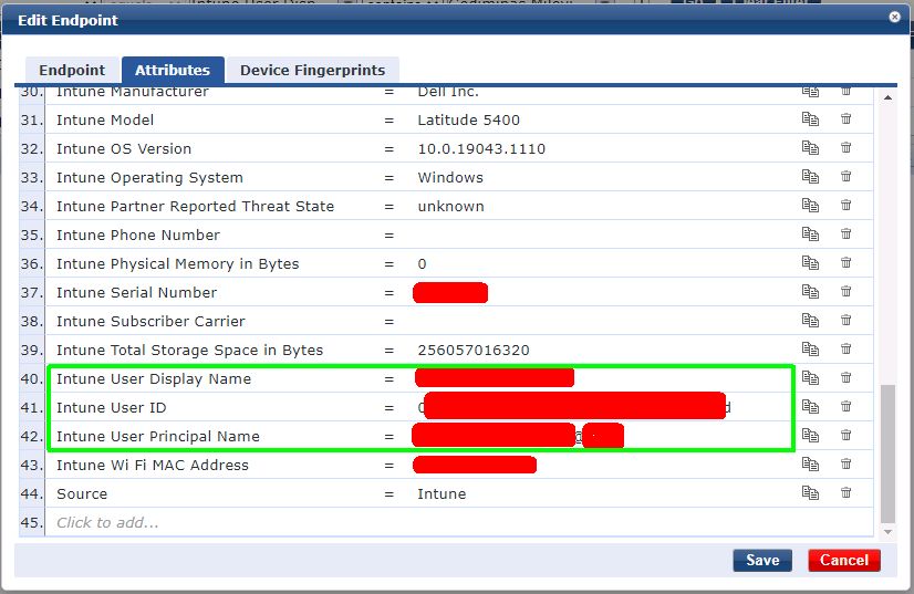 Clearpass Intune - User attributes | Security