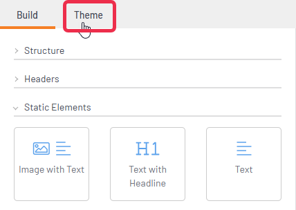 Template editor sidebar with Theme tab highlighted