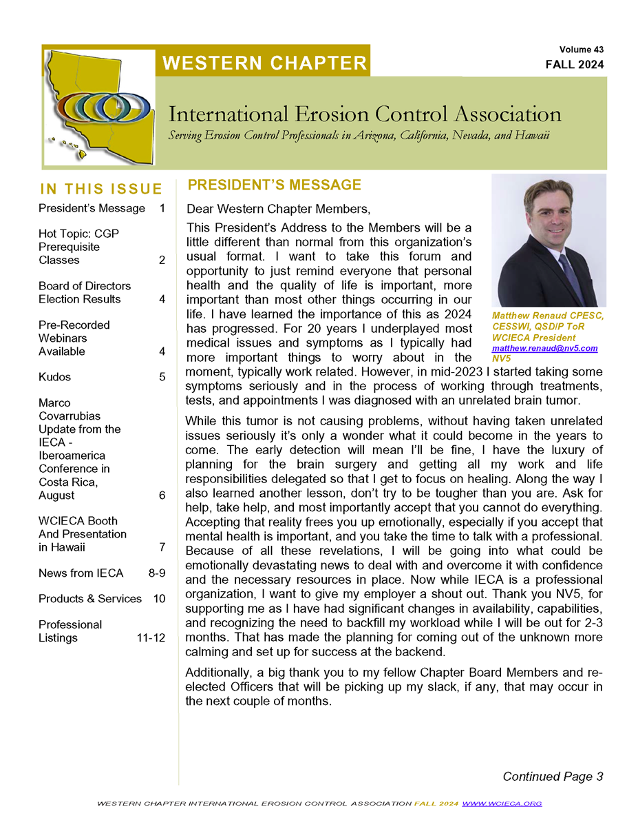 WCIECA Fall Newsletter Page 1 - in this issue