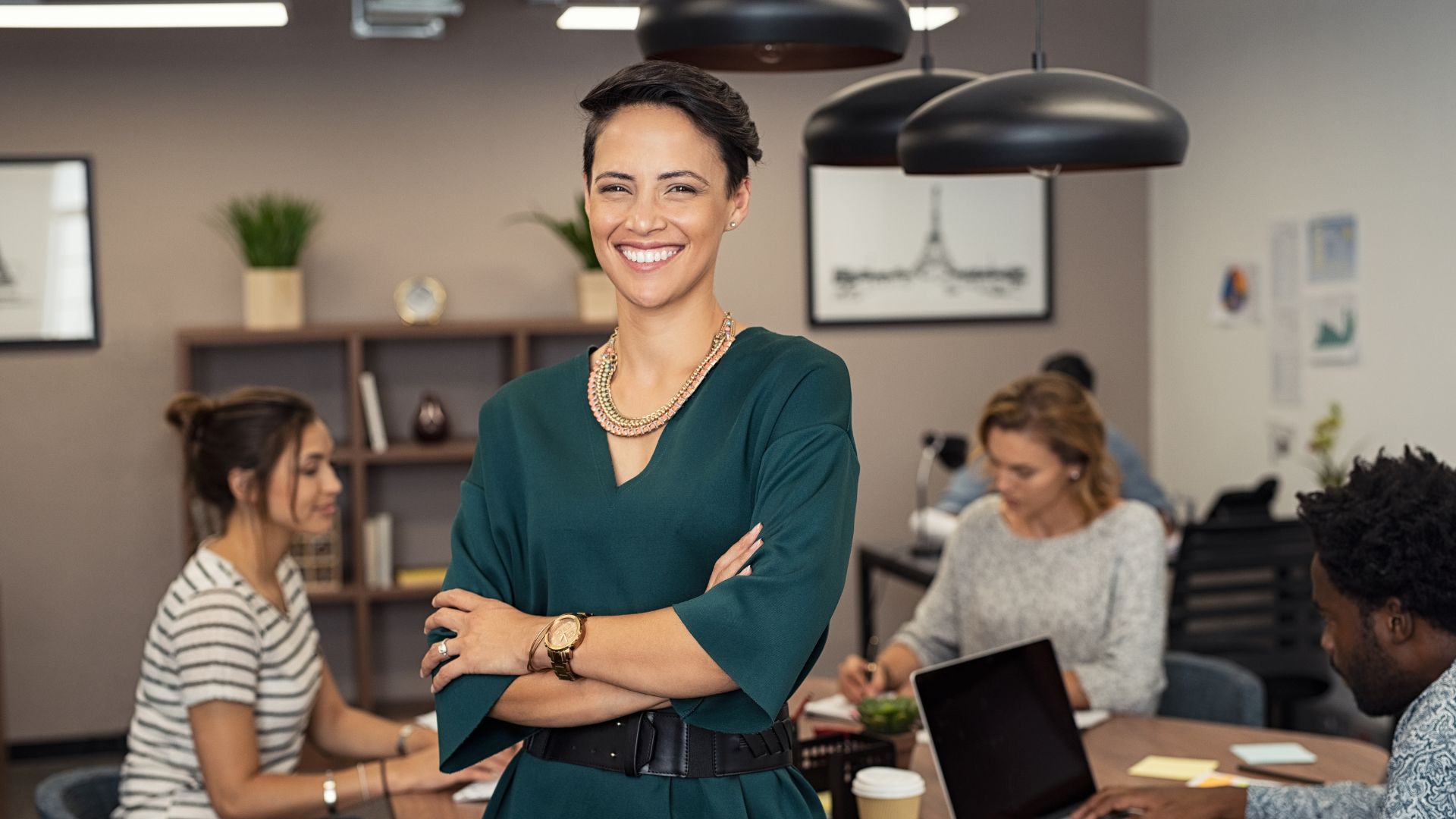 Corporate lady smiling at camera 