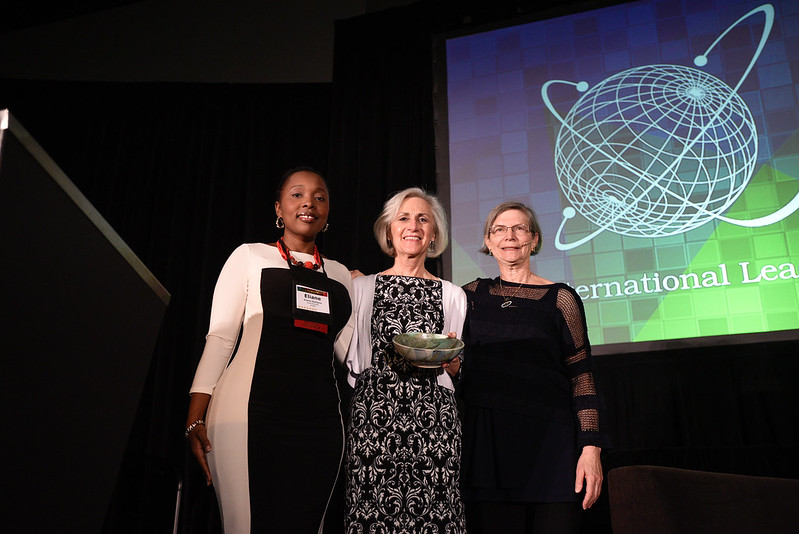 Eliane Ubalijoro, Cynthia Cherrey, and Nancy Adler on the plenary stage at #ILA2019Ottawa