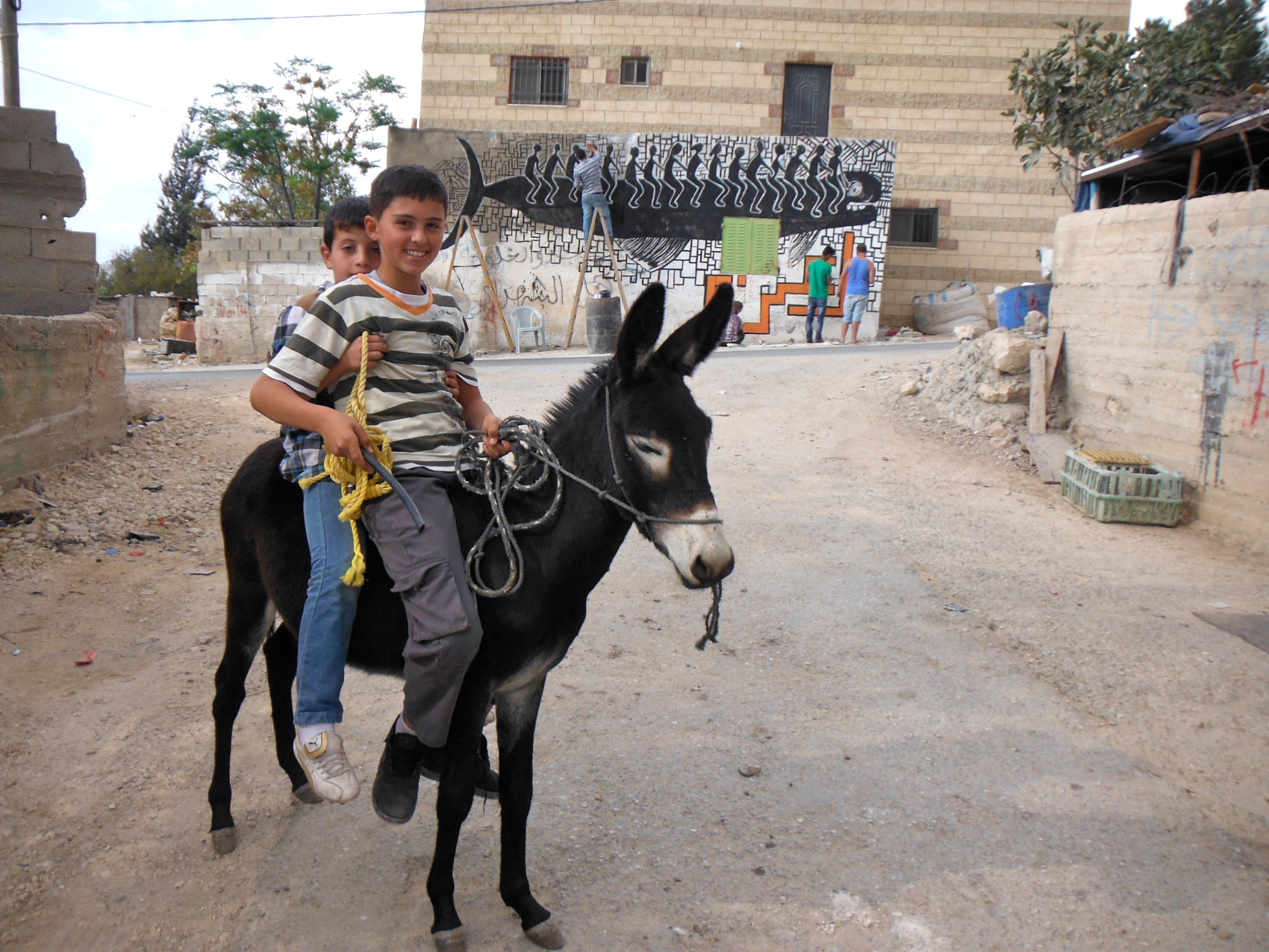 Kids, mural, donkey