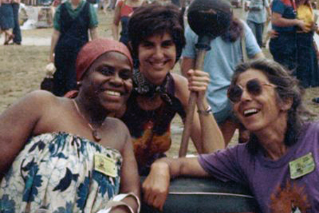 Bernice Johnson Reagon, Amy Horowitz, and Toshi Seeger at the Clearwater Hudson River Revival 1970s.
