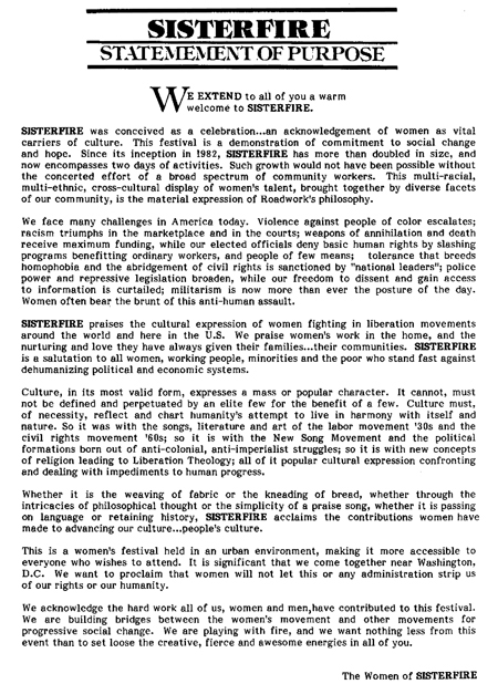 Sisterfire Statement of Purpose