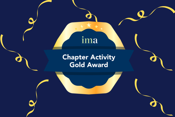 A gold badge of excellence on a blue background with gold ribbons