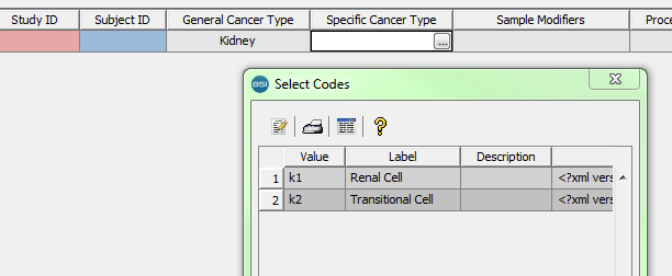 Specific Cancer Type filtered code list