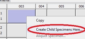Create Child Specimens here