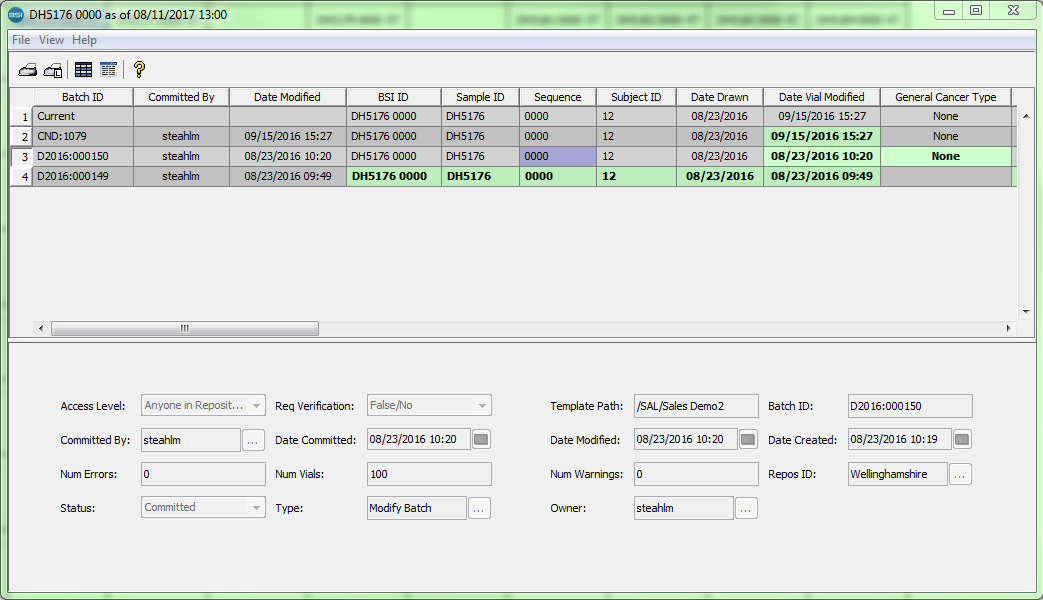 specimen history viewer