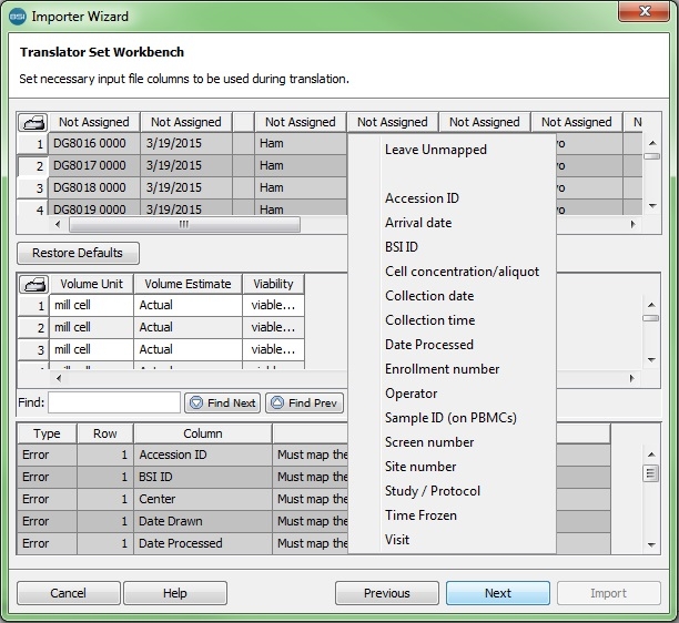 Mapping columns from import file