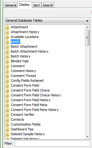 Display Tab Table Selection