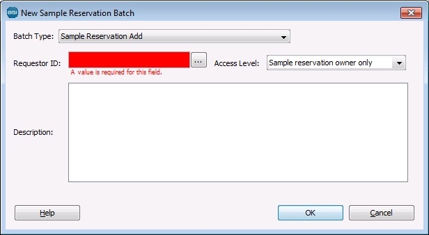 New Sample Reservation Batch dialog