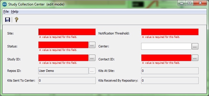 Study Collection Center dialog