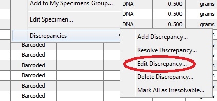 Edit Discrepancy dialog