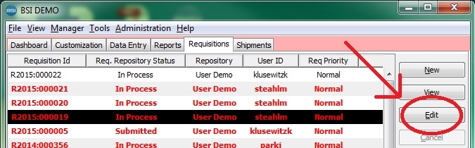 Requisitions Edit button