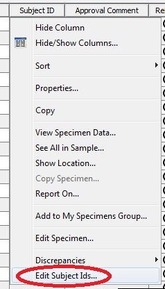 Edit Subject IDs