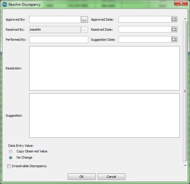 Resolve Discrepancy dialog