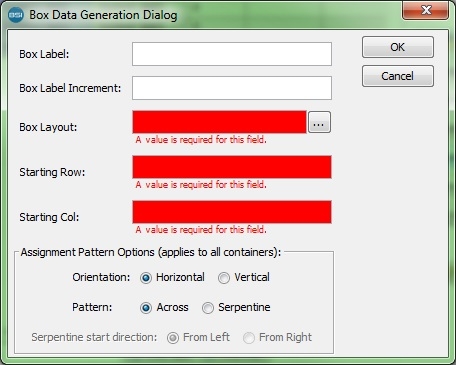 Box Data Generation dialog