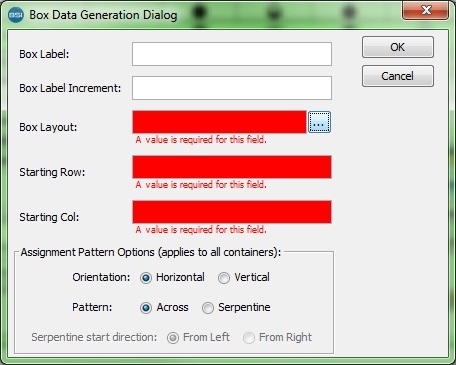 Box Data Generation dialog