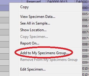 Add a specimen to existing group