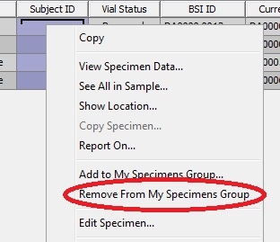 Remove From My Specimens Group