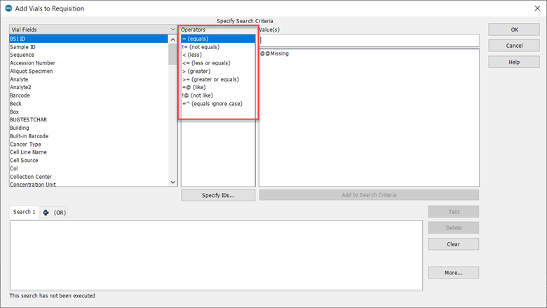 Modifiers Selection dialog