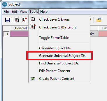 Generate Universal Subject IDs tool