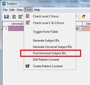 Find Universal Subject IDs tool
