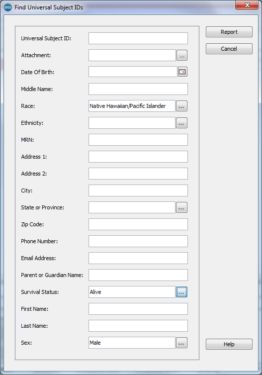 Find Universal Subject IDs dialog