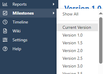 Milestones menu