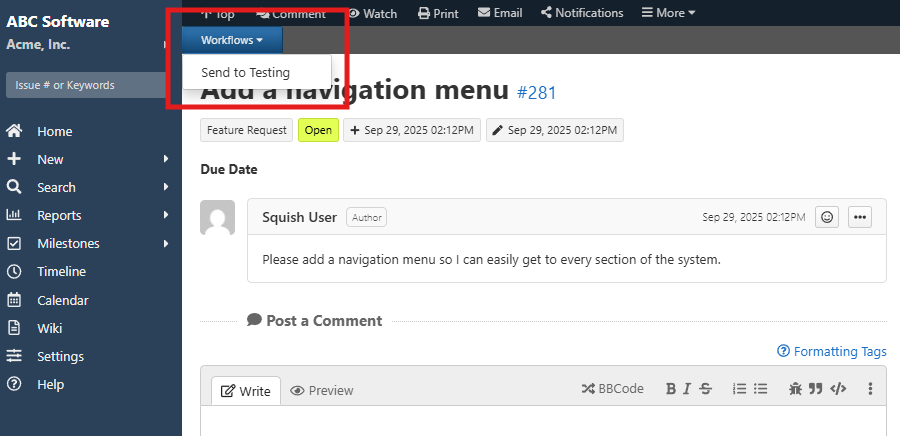 available workflows menu