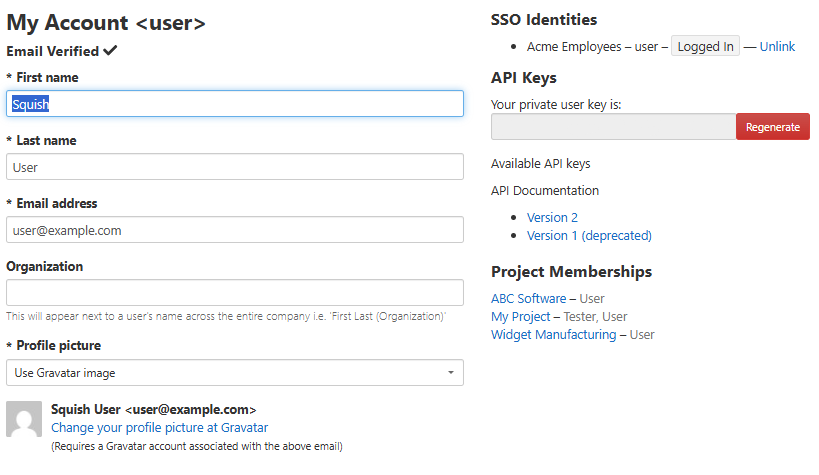User Account Settings