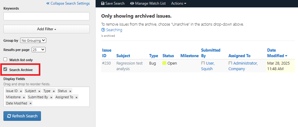 archived issue search