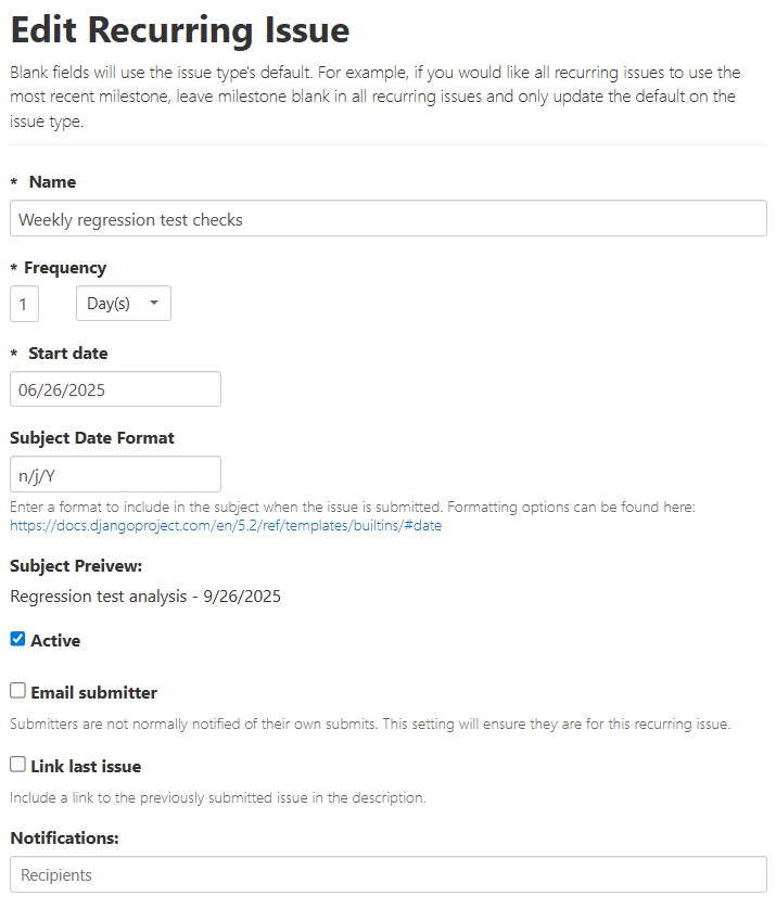 Editing a recurring issue