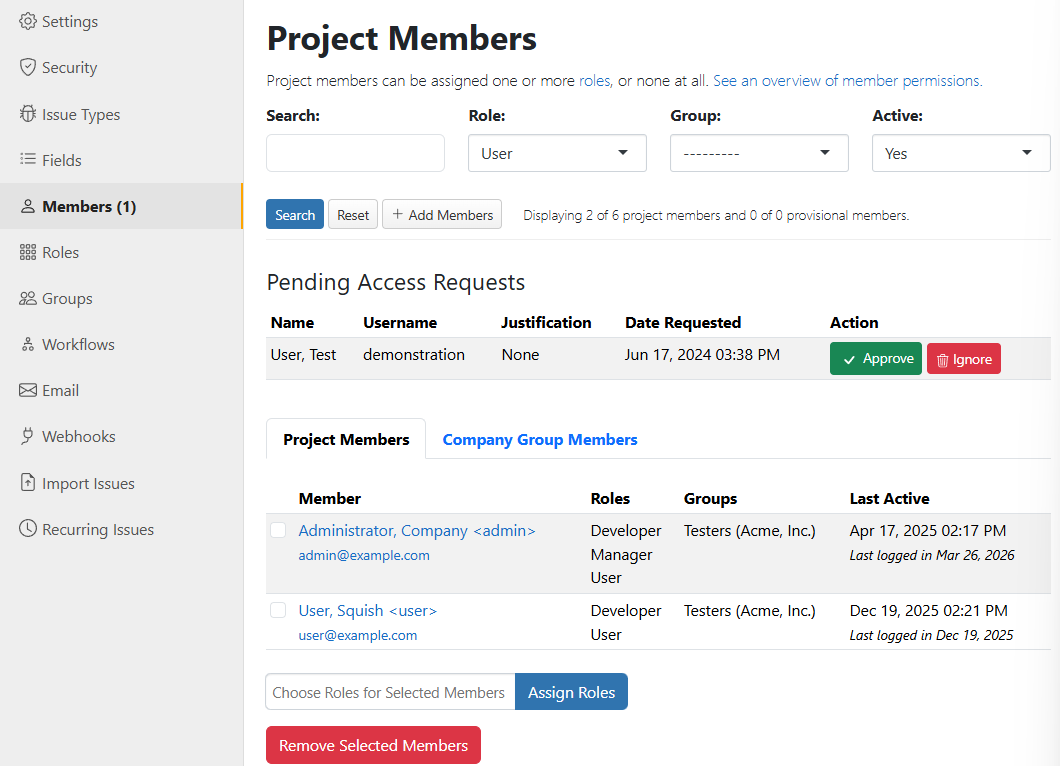 Project members list