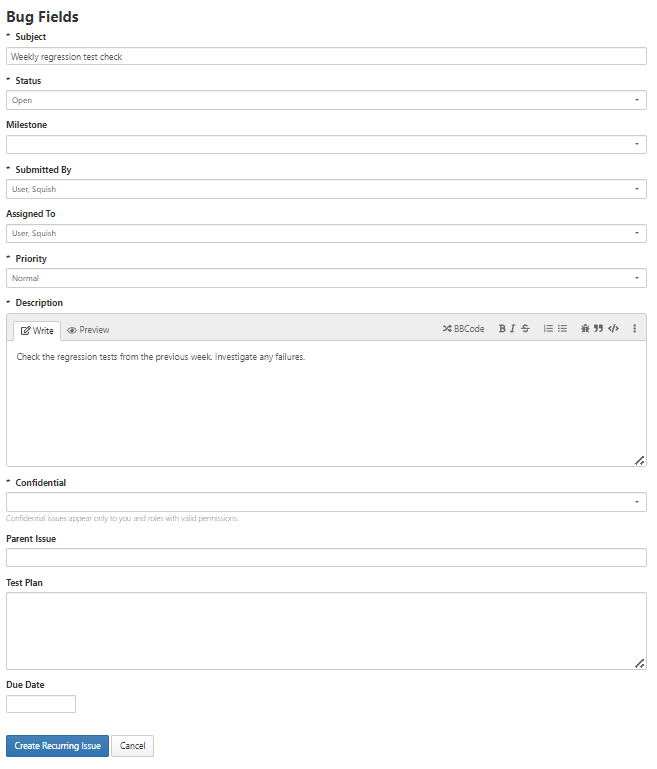 setting field defaults for a recurring issue