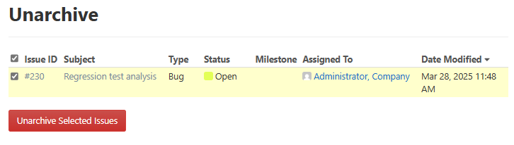Unarchive issues