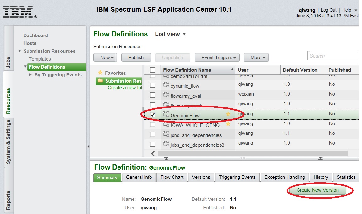 Fig 1. Create new version for a flow definition in Application Center