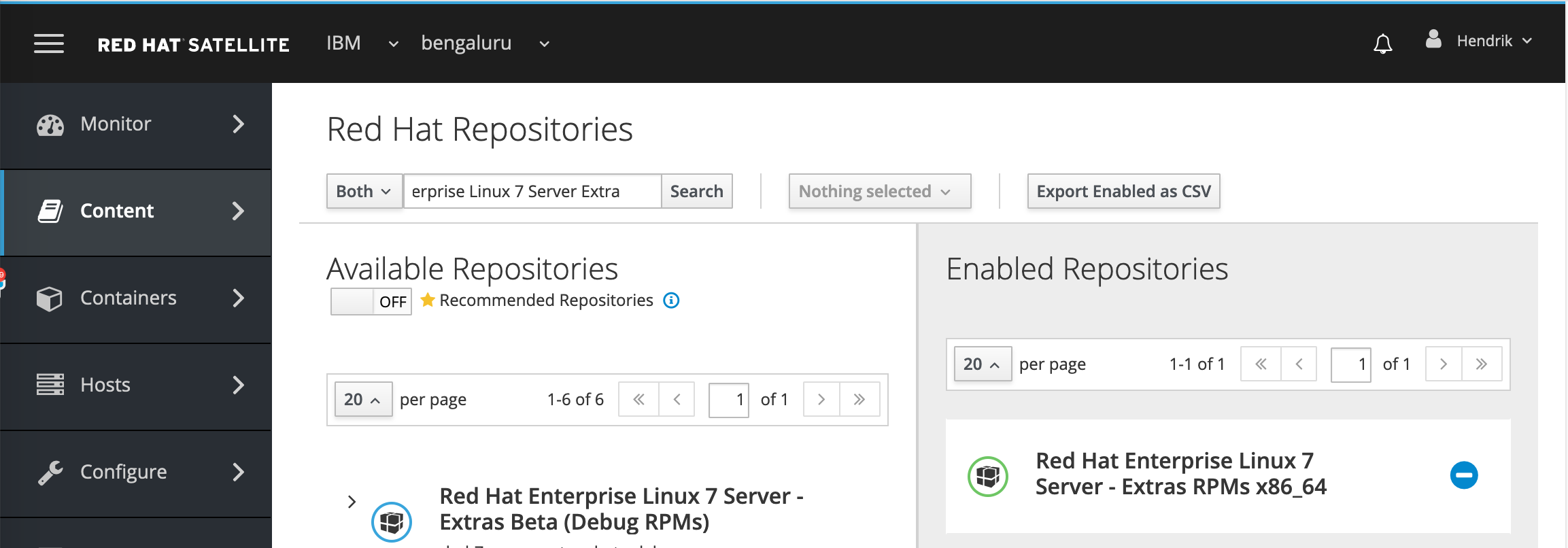 Viewing enabled Red Hat repository in RHSS