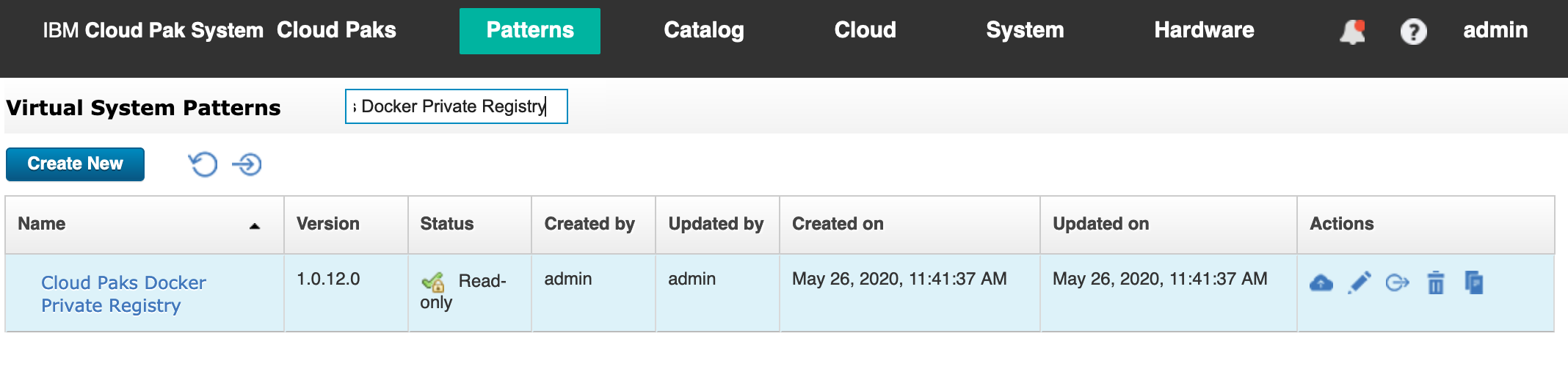 Cloud Paks Docker Private Registry virtual system pattern in IBM Cloud Pak System