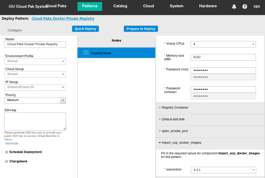 Deploying Cloud Paks Docker Private Registry virtual system pattern