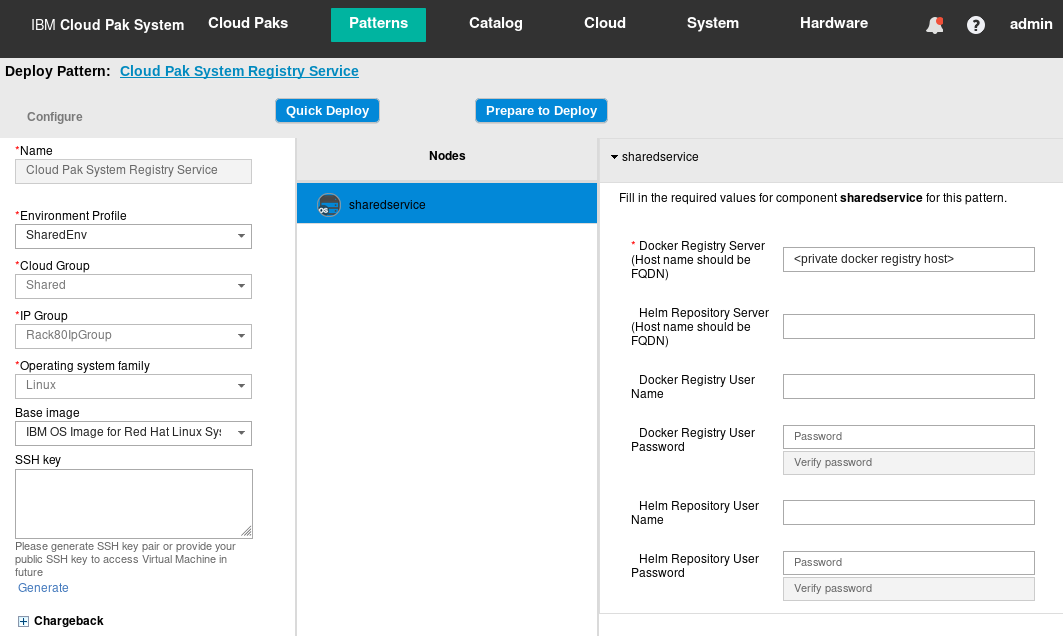 Deploying the Cloud Pak System Registry Service shared service