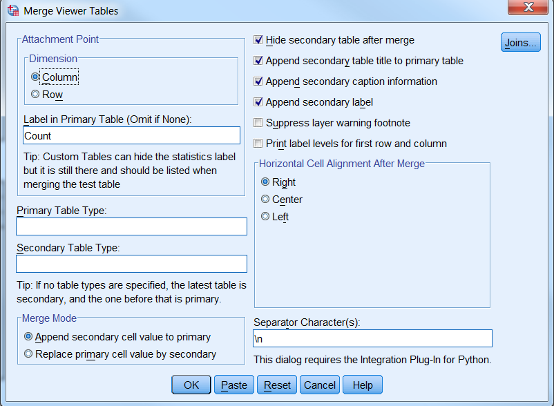 MERGE TABLES