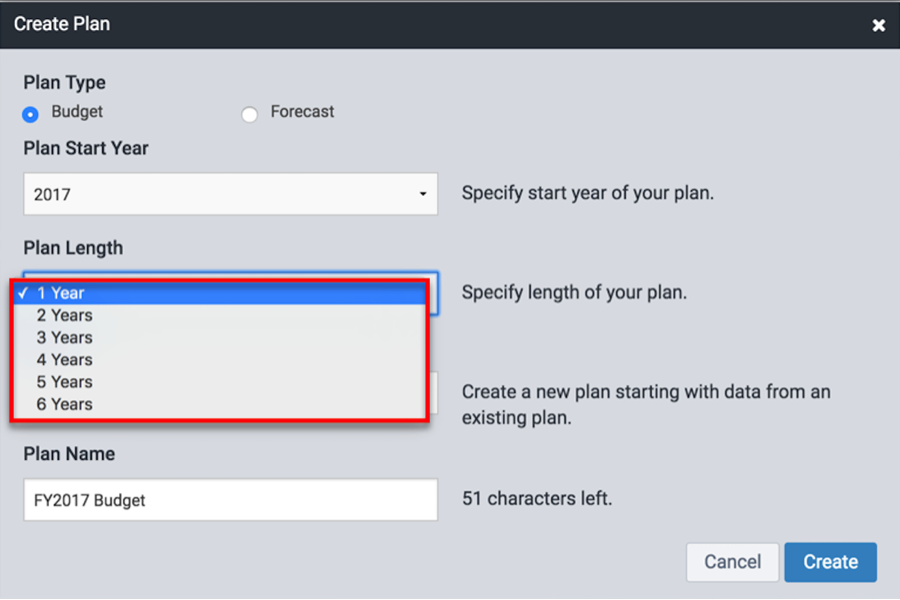 Create Plan Dialog