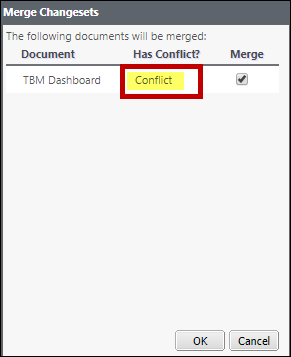 When a merge could cause conflict, you will see a Merge Changesets window.