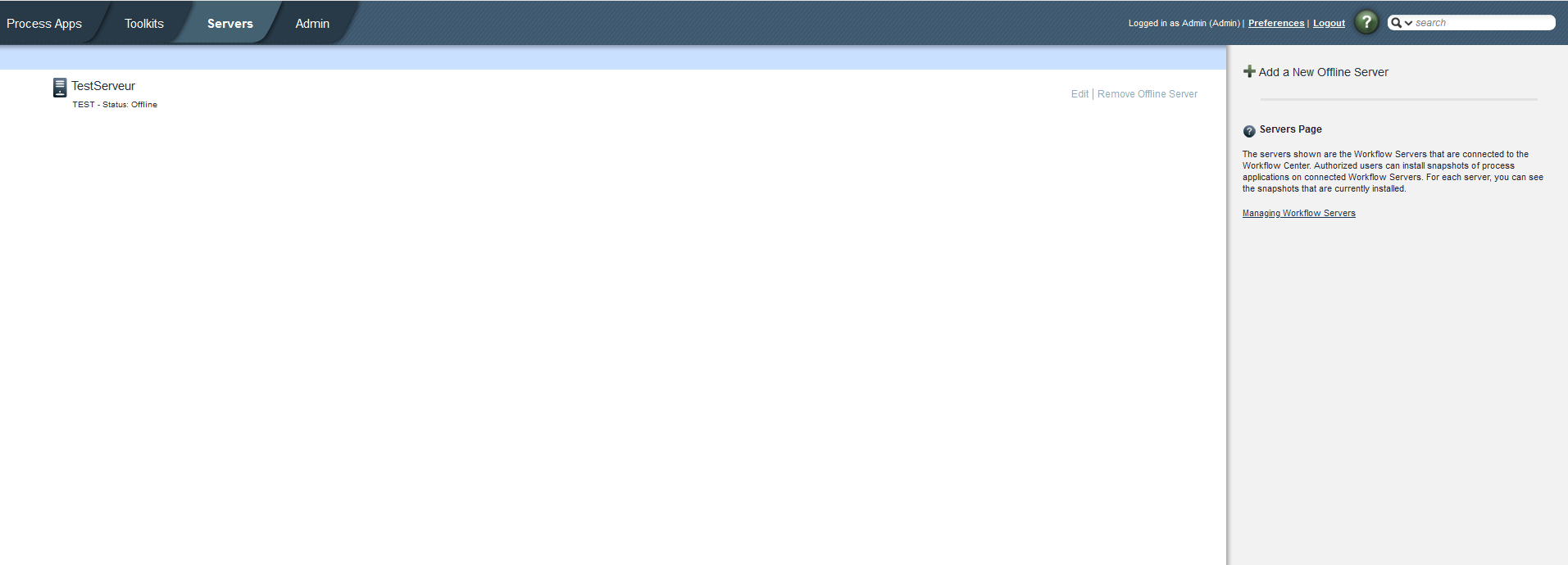 Add online server (Test / developement ok prod) BPM, Workflow, and Case