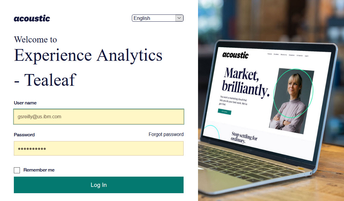 New login page for Acoustic New Acoustic log in