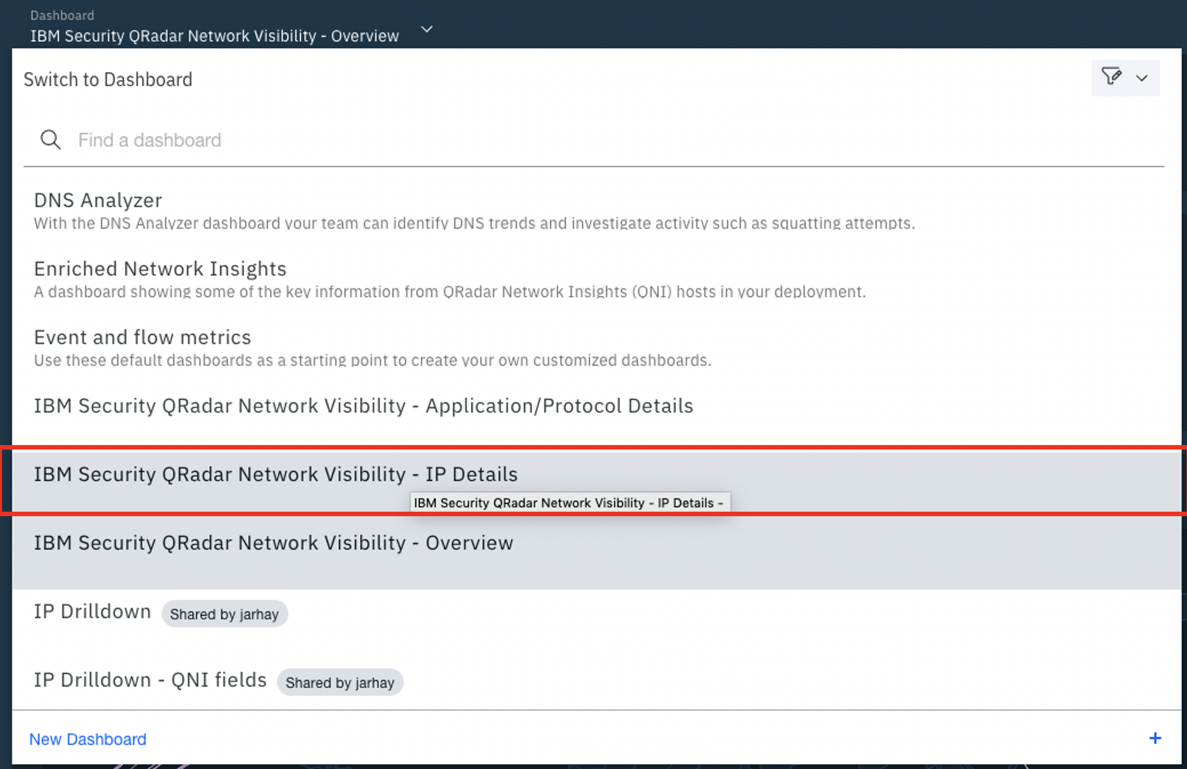 Switch to IP Details Dashboard 